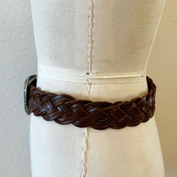 Vintage Brown Leather Woven Belt w/ Silver Buckle - Picture 6 of 6